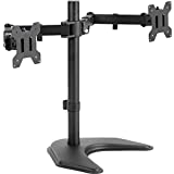 VIVO Dual 13 to 27 inch LED LCD Monitor Free-Standing Desk Stand, Holds 2 Screens, Heavy-Duty Fully Adjustable Arms with Max VESA 100x100mm, 18” Pole, Black, STAND-V002F