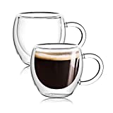 2-Pack 2.5 Oz Espresso Cups With Handle,Espresso Shot Glasses,Clear Expresso Coffee Cups,Double Wall Insulated Espresso Mugs,Tazas de Cafe Expreso,Microwave Dishwasher Safe,Suit for Espresso Machine