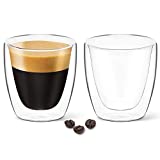 DLux Espresso Coffee Cups 3oz, Double Wall, Clear Glass Set of 2 Glasses, Insulated Borosilicate Glassware Tea Cup Mug