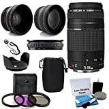 Canon EF 75-300mm f/4-5.6 III Telephoto Zoom Lens with 2X Telephoto Lens, HD Wide Angle Lens and Accessories (8 Piece Kit)