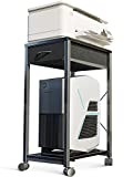 KKL Printer Stand, Computer Tower Stand, Desktop Stand with Lockable Wheels, Office CPU Stand, Mobile Pedestal Rolling Cabinet with Drawer, Cabinet Under Desk. (Black & Dark Gray)