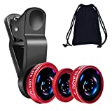 KINGMAS 3 in 1 Universal Fish Eye Lens + Wide-Angle Lens + Macro Clip Camera Lens Kit for iPad iPhone Samsung Android and Most Smartphones