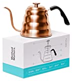 Barista Warrior Gooseneck Kettle for Pour Over Coffee and Tea with Thermometer for Exact Temperature, Precision Pour Drip Spout, Compatible with all Stove Tops (Copper Coated, 1.2 Liter, 40 fl oz)