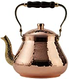DEMMEX Handmade Heavy Gauge 1mm Thick Natural Turkish Copper Tea Pot Kettle Stovetop Teapot, LARGE 3.1 Qt - 2.75lb (Hammered Copper)