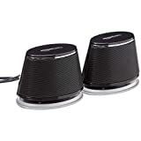 Amazon Basics USB Plug-n-Play Computer Speakers for PC or Laptop - 1 Pair (2 Speakers), Black with Blue LED Light