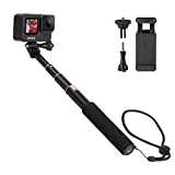 HSU Extendable Selfie Stick，Waterproof Hand Grip for GoPro Hero 10/9/8/7/6/5/4, Handheld Monopod Compatible with Cell Phones, AKASO Campark and Other Action Cameras