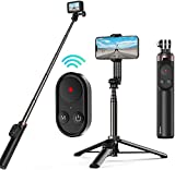 Selfie Stick with Remote for GoPro Hero 10 9 8 Go Pro Max, Waterproof Extension Aluminum Selfie Pole with Tripod Phone Clip Wireless Bluetooth Remote for iPhone Andriod Action Cameras