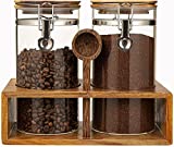 Yangbaga Glass Coffee Containers with Shelf, 2 x 45 oz Coffee Bean Storage with Airtight Locking Clamp and Log Spoon, Large Capacity Food Storage Jar for Kitchen