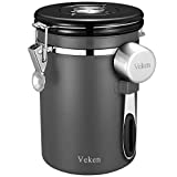 Veken Coffee Canister, Airtight Stainless Steel Kitchen Food Storage Container with Date Tracker and Scoop for Beans, Grounds, Tea, Flour, Cereal, Sugar, 22OZ, Gray