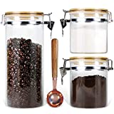 Borosilicate Glass Storage Jars with Airtight Locking Clamp Lids Urban Green, Airtight Glass Canister Set Coffee Set of 3 + Spoon (50oz, 24oz, 18oz), Glass Storage Containers with Bamboo Lid, Father's Day Gift