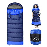 0 Degree Wearable Sleeping Bag for Adults Compact Lightweight Cold Weather Mummy Sleeping Bags for 2-3 Season Camping Backpacking, Fits 5°F ~ 50°F, 4.3lbs More Warmer (Blue, Right)