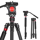 Neewer 2-in-1 Aluminum Alloy Camera Tripod Monopod 71.2'/181 cm with 1/4 and 3/8 inch Screws Fluid Drag Pan Head and Carry Bag for Nikon Canon DSLR Cameras Video Camcorders Load up to 26.5 pounds