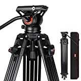 Video Tripod, COMAN KX3636 74 inch Complete Tripod Units, Professional Heavy Duty Aluminum Tripod with 360 Degree Fluid Head and Mid-Level Spreader 13.2LB Load for DSLR, Camcorder, Cameras and More