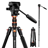 GEEKOTO Video Tripod Fluid Head,Professional Camera Tripod for DSLR,Monopod Aluminum 77' for Video Camcorder Canon Nikon Sony with 1/4' Screws Fluid Drag Pan Head,Load Capacity up to 20 Pounds