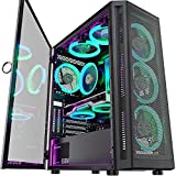 MUSETEX Mid-Tower ATX PC Case with 6pcs 120mm ARGB Fans, Mesh Computer Gaming Case, Opening Tempered Glass Side Panels, USB 3.0 x 2, Black, TW8-S6-B