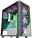 MUSETEX ATX PC Case Mid-Tower with 6pcs 120mm ARGB Fans, Computer Gaming Case with Tempered Glass Side & Front Panels, Metal Honeycomb Mesh, USB3.0, S6-B