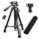 Torjim 60” Camera Tripod with Carry Bag, Lightweight Travel Aluminum Professional Tripod Stand (5kg/11lb Load) with Wireless Remote for DSLR SLR Cameras Compatible with Phone-Black