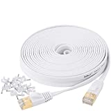 Cat 7 Ethernet Cable 25 ft, Support Cat8 Network, Solid High Speed Flat Internet Computer Patch Cord, Faster Than Cat5E/Cat6, Indoor & Outdoor RJ45 LAN for Xbox, Router, Modem, Switch, Gaming - White
