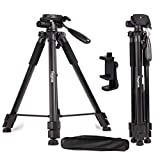 Regetek Travel Camera Tripod (Aluminum 63' Adjustable Camera Stand with Flexible Head) -Portable Tripod for Canon Nikon Sony DV DSLR Camera Camcorder Gopro Action Cam/iPhone & Carry Bag & Phone Mount