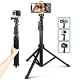 62' Phone Tripod Accessory Kits, Aureday Camera & Cell Phone Tripod Stand with Wireless Remote and Universal Tripod Head Mount, Perfect for Selfies/Video Recording/Vlogging/Live Streaming