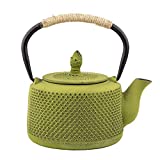 Tea Kettle, Japanese Cast Iron Teapot with Stainless Steel Infuser, Cast Iron Tea Kettle, Durable Cast Iron Teapot Coated with Enameled Interior (Green Hobnail pattern，850ml/28.7oz)