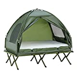 Outsunny Extra Large Compact Pop Up Portable Folding Outdoor Elevated All in One Camping Cot Tent Combo Set