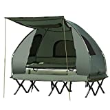 GYMAX Camping Tent Cot, Folding Tent Combo with Air Mattress & Sleeping Bag, Waterproof Shelter Off-Ground Tent with Carry Bag for Hiking, Camping, Picnic Outdoor Activities (1-Person)