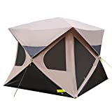 Vaneventi Pop up Tent 4 Person for Camping, 80'' Center Height, Instant Hub Tent with Mesh Windows, Rainproof Family Tent with Rainfly, 58''L Carrybag, Brown