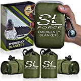 SLFORCE Emergency Blankets for Survival, 4 Pack of Gigantic Space Blanket. Comes with Four Extra-Large Mylar Blankets, Compass, and Zipper Bag. The Best Thermal Space Blankets Survival Heavy Duty.