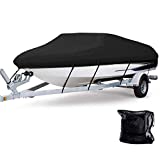 Anglink Waterproof Boat Cover with Heavy Duty 600D Polyester Oxford All Weather Protection Durable and Trailerable 17 to 19 feet Fit for Fishing Bass Runabout Yamaha V-Hull Tri-Hull