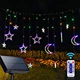 HORAVA Solar Star Moon Curtain Lights Fairy Lights Solar Powered Hanging String Lights for Window Fence Tent Garden Patio Home Outdoor Decoration (Multicolor)