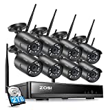 ZOSI Wireless Home Security Camera System, 2K H.265+ 8CH CCTV NVR with Hard Drive 2TB for 24/7 Recording and 8 x 1080P Auto Match WiFi IP Camera Outdoor Indoor,Night Vision,Remote Access