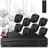 {5.0MP & PIR Detection} 2-Way Audio, Dual Antennas Security Wireless Camera System 3K 5.0MP 1944P Wireless Surveillance Monitor NVR Kits with 4TB Hard Drive, 8Pcs Outdoor WiFi Security Cameras
