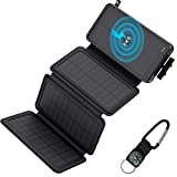 Solar Power Bank, 40000mAh Solar Charger with PD 18W USB-C Fast Charge, 10W Wireless Charger, 4 Solar Panel Built-Flashlight and Compass Hiking Buckle, Compatible with Smartphones and Other Devices