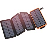 Solar Charger 25000mAh, Hiluckey Outdoor Portable Power Bank with 4 Solar Panels, Fast Charge External Battery Pack with Dual 2.1A Output USB Compatible with Smartphones, Tablets, etc.