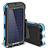 Solar Power Bank 30000mAh, Suscell Portable Solar Phone Charger with 2 Output Ports, Flashlight, IPX4 Splashproof and Shockproof for Outdoor Activities, Compatible with Smartphones and Other Devices