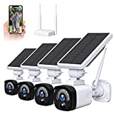 Solar Security Camera System Outdoor Wireless WiFi 4 Pack, 3MP Solar Powered Security Camera(Includes Base Station & 4 Solar Camera), 2-Way Audio, Night Vision, PIR Motion Detection, IP65 Waterproof
