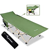 Sleeping Cot, Sportneer Cot Camping Cot Max Load 450 LBS 2 Side Large Pockets Portable Folding Camp Cots Wide Cot Bed with Carry Bag for Adults Kids Teen Tent Camping Beach BBQ Hiking Office Green