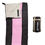 Kids Sleeping Bag-Lightweight, Carrying Bag with Compression Straps Included-for Camping, Backpacking, Sleepovers by Wakeman Outdoors (Pink/Black)
