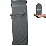 Frelaxy Sleeping Bag Liner, Warm Weather Ultralight Sleeping Bag, Comfy & Easy Care Travel & Camping Sheet with Pillow Pocket, 4 Seasons Warm Cold Weather, Adults & Kids (Dark Gray - No Zipper)