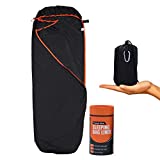 Sleeping Bag Liner, Ultra Lightweight Travel Sheet Single - Foldable Adult Sleeping Sack with Two Way Zipper and Carrying Clip for Camping, Backpacking, Hotel, Hostel, Traveling