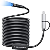 USB Endoscope-Dual Lens, Teslong Inspection Camera, 8mm Probe with IP67 Waterproof Flexible Cable, Scope Camera with 7 LEDs, Micro USB & Type-C Connector Compatible with OTG Android Windows MacBook