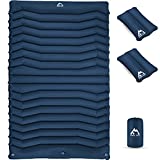 KINGS TREK Camping Sleeping Pad with 2 Air Pillows, 3.54 inch Thick Self-Inflating Double Sleeping Mat, Lightweight Camping Air Mattress 2 Person, Inflatable Sleep Pad for Backpacking & Hiking(Blue)