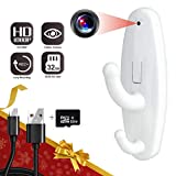 32GB Hidden Camera Clothes Hook, Mini Hidden Camera HD 1080P No WiFi Needed Nanny Cam, Security Camera with 32GB SD Card Recording for Monitoring Home/Baby/Pet No Audio