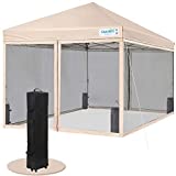 Quictent 10x10 Easy Pop up Canopy Tent Screened with Mosquito Netting Instant Gazebo Screen House Room Tent Waterproof, Roller Bag & 4 Sand Bags Included(Tan)