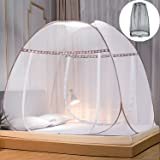 Fancylovesotio Pop Up Mosquito Netting for Bed Travel with Mosquito Head Net, Foldable Mosquito Bed Tent Full Size for Queen and King Two Door Brown,1.5M