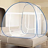 Portable Pop-Up Mosquito Net Tent, L79 x W71 x H59 inch Bed Canopy, Portable Travel Mosquito Net, Foldable Double Door Mosquito Net for Bed, Suit for Twin to King Size Bed- Blue Rim