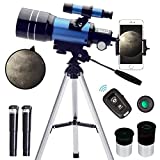 ToyerBee Telescope, 70mm telescopes for Adults Astronomy & Kids & Beginners, 300mm Portable Refractor Travel Telescope (15X-150X) with A Smartphone Adapter& A Wireless Remote, Astronomy Gifts for Kids