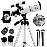 ToyerBee Telescope for Adults & Kids, 70mm Aperture Astronomical Refractor Telescopes for Astronomy Beginners (15X-150X), 300mm Portable Telescope with an Phone Adapter & A Wireless Remote