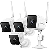 Security Camera Outdoor , Wansview 1080P Wired WiFi IP66 Waterproof Surveillance Home Camera with Motion Detection, 2-Way Audio, Night Vision,SD Card Storage and Works with Alexa W6-4PACK (White)